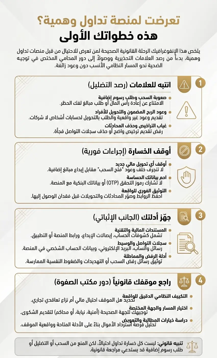 محامي شركات التداول في السعودية للتعامل مع منصات التداول الوهمية 3 محامي شركات التداول في السعودية للتعامل مع منصات التداول الوهمية