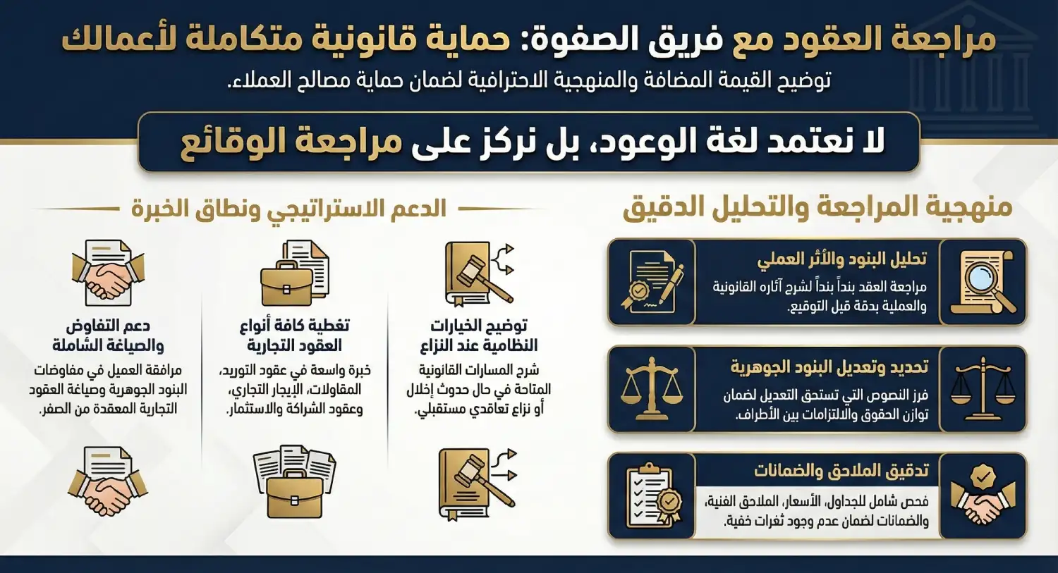 خدمات مكتب الصفوة في مراجعة العقود القانونية