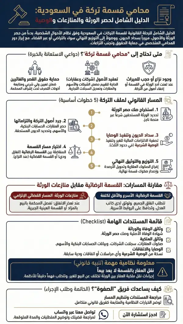 محامي قسمة تركة وحصر ورثة: دليل قانوني في السعودية 1 إنفوغرافيك حول دليل محامي قسمة تركة وحصر ورثة في السعودية