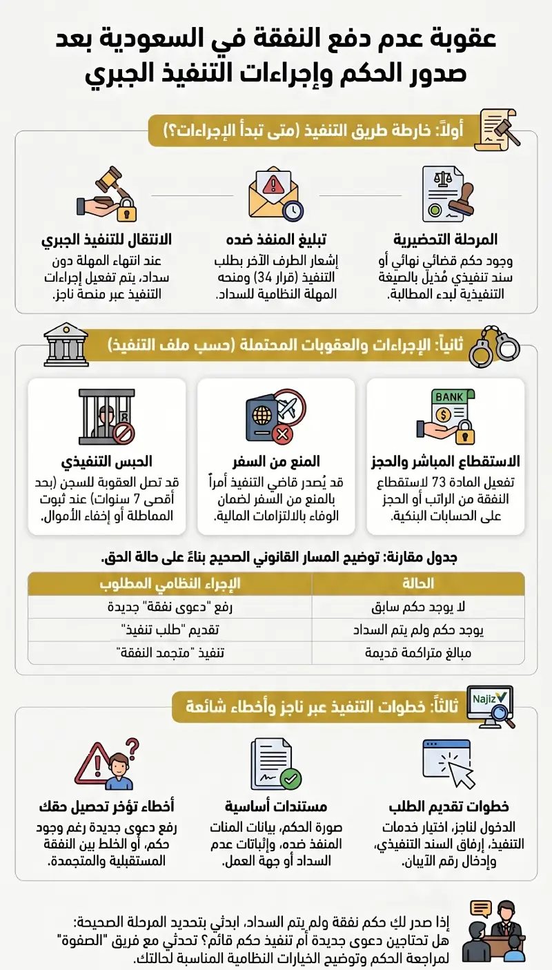 عقوبة عدم النفقة في السعودية بعد الحكم