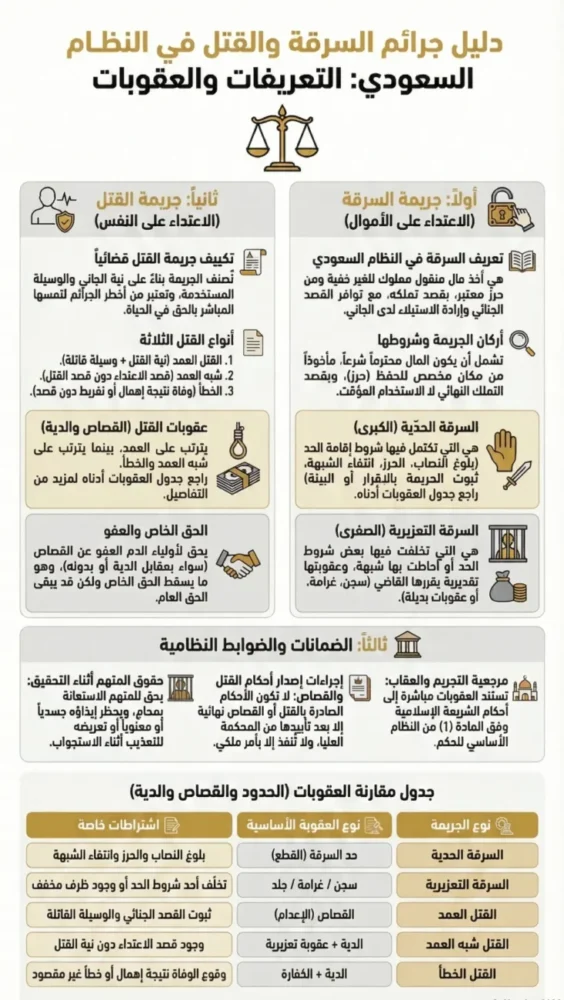 محامي قضايا سرقة وقتل: الإجراءات القانونية والدفاع في السعودية 3 محامي قضايا سرقة وقتل