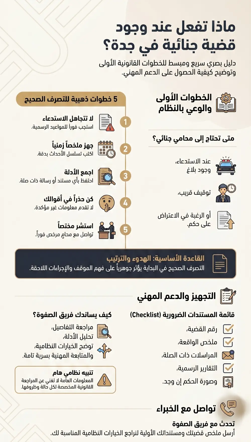 خطوات التصرف عند استدعاء أو تحقيق في قضية جنائية في جدة