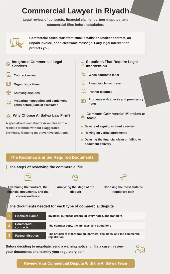 When you need a commercial lawyer in Riyadh to review contracts, claims, and commercial disputes